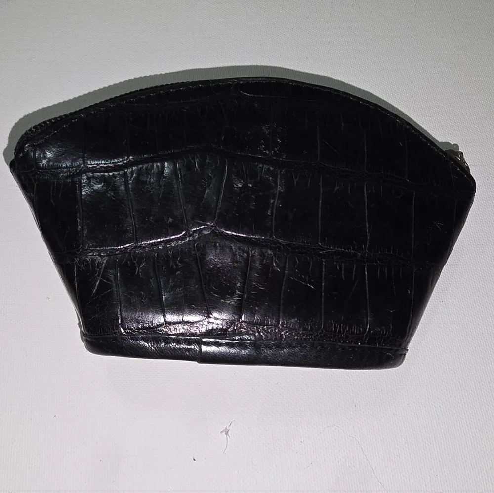 Brighton Vintage Crocodile Black Leather Heart-Embellished Women's Accessory Bag